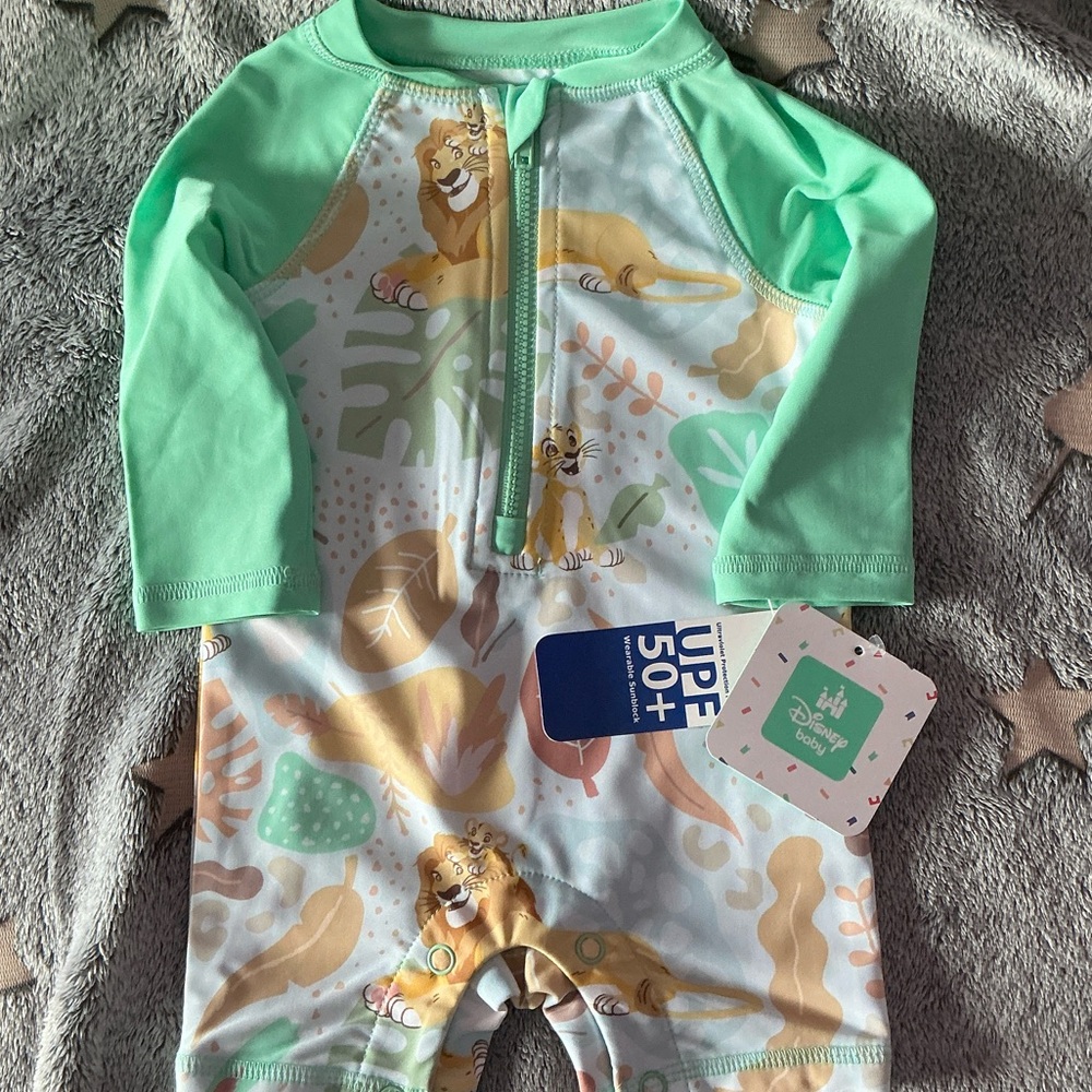 Disney Kids Rashguard with Lion Print - Mint and White